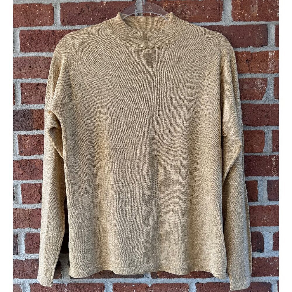Kevo 100% Silk Gold Shimmer Knit Sweater Size M Lightweight Luxe
